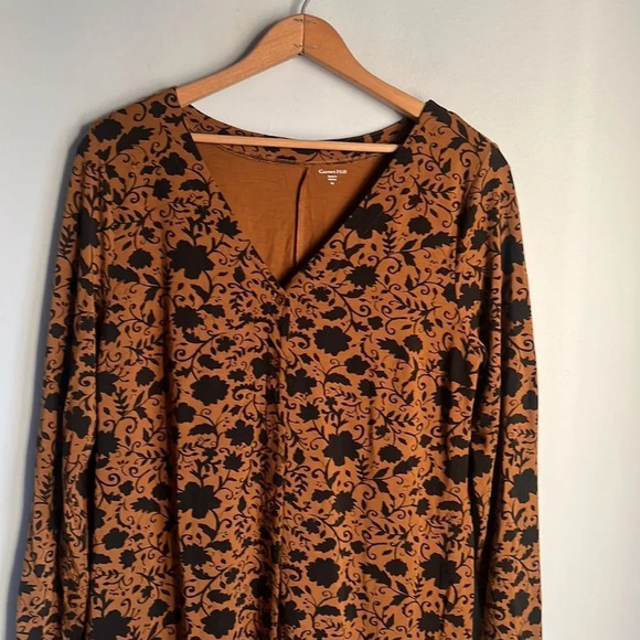 Garnet Hill Phoebe Brown Black Floral Button Front Knit Dress - Picture 4 of 11